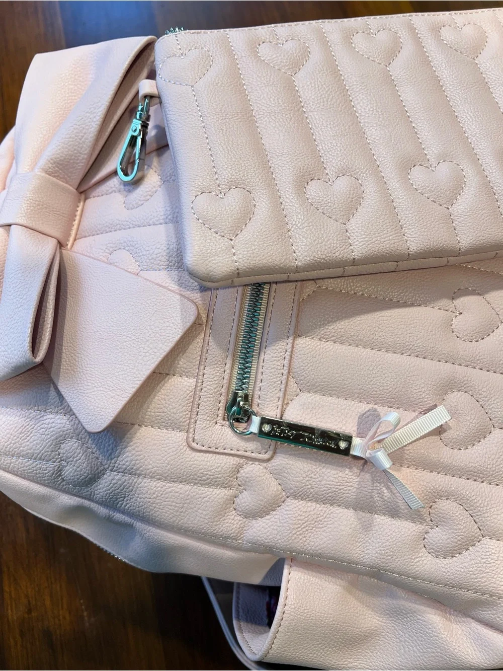 Betsey Johnson Pink Quilted Bow Backpack with Matching Pouch